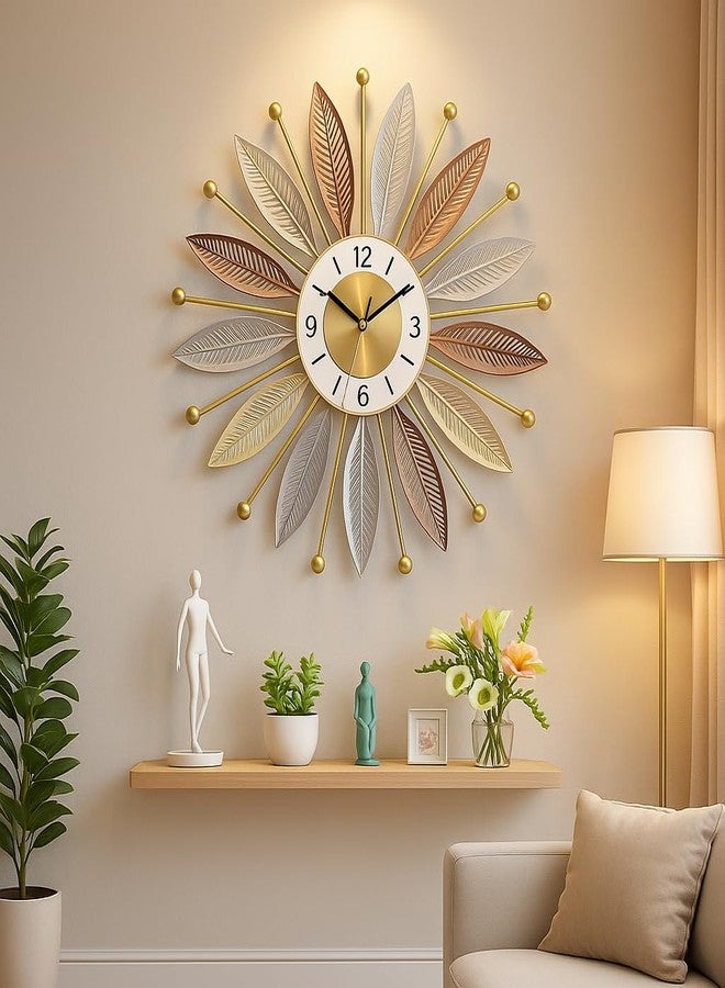 RIOH Luxury Metal Wall Clock for Living Room - Modern Large Designer Wall Art Clock, Golden Finish, Silent Sweep Movement, Decorative Big Wall Clock for Home, Office & Hallway (WH-1) ((WH-12)) - Image 3